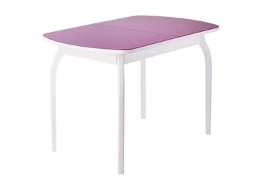 Кухонный раздвижной стол ПГ-мини, матовое фиолетовое стекло, ноги гнутые массив белый в Твери
