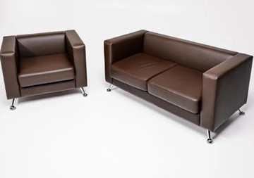 Комплект мебели Альбиони коричневый кожзам  диван 2Д + кресло в Твери