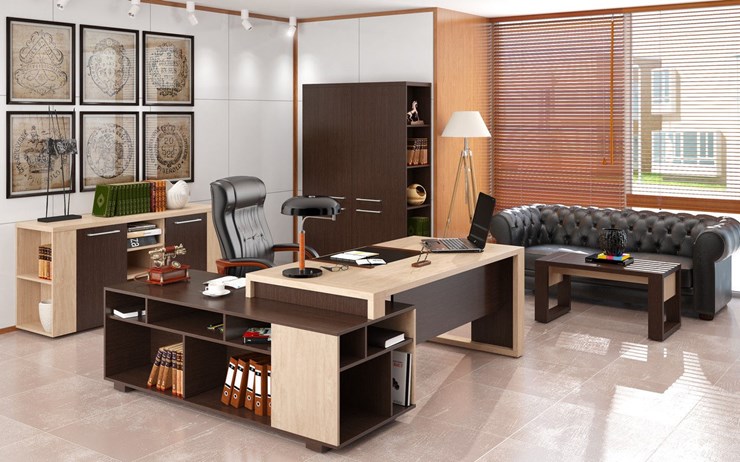 Кабинет руководителя ALTO с высоким шкафом для одежды, низким для документов и журнальным столиком в Твери - изображение