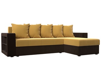 Угловой раскладной диван Дубай Лайт, Желтый/Коричневый (микровельвет) в Твери