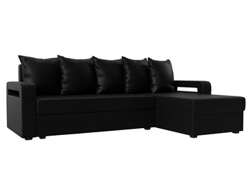 Угловой диван с оттоманкой Гермес Лайт, Черный (экокожа) в Твери