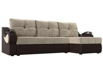Угловой диван Меркурий, Бежевый/коричневый (вельвет/экокожа) в Твери
