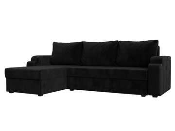 Угловой диван с оттоманкой Николь лайт, Черный/Черный (велюр/экокожа) в Твери