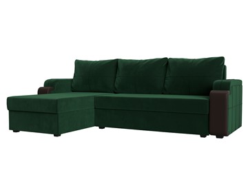 Угловой раскладной диван Николь лайт, Зеленый/Коричневый (велюр/экокожа) в Твери