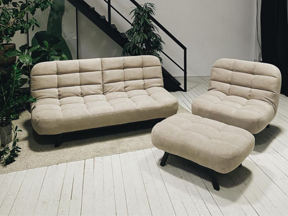 Комплект мебели Абри цвет бежевый диван + кресло +пуф пора металл в Твери - изображение