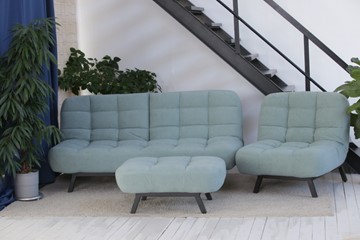 Комплект мебели Абри цвет мята кресло + диван + пуф опора металл в Твери