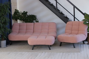 Комплект мебели Абри розовый кресло + диван + пуф опора металл в Твери