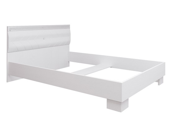Полуторная кровать Гертруда, М9, Экокожа с пуговицами без основания, белая лиственница/ясень жемчужный в Твери - изображение