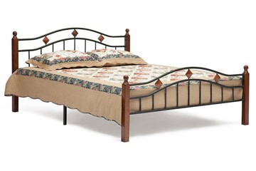 Кровать двуспальная AT-126 дерево гевея/металл, 160*200 см (Queen bed), красный дуб/черный в Твери