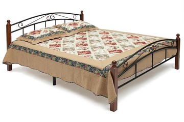 Кровать с основанием AT-8077 дерево гевея/металл, 160*200 см (middle bed), красный дуб/черный в Твери