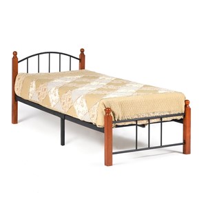 Кровать односпальная AT-915 дерево гевея/металл, 90*200 см (Single bed), красный дуб/черный в Твери