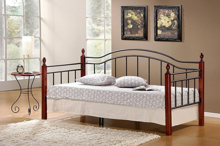 Спальная кровать LANDLER дерево гевея/металл, 90*200 см (Day bed), красный дуб/черный в Твери - изображение 4