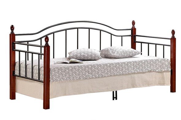 Спальная кровать LANDLER дерево гевея/металл, 90*200 см (Day bed), красный дуб/черный в Твери - изображение