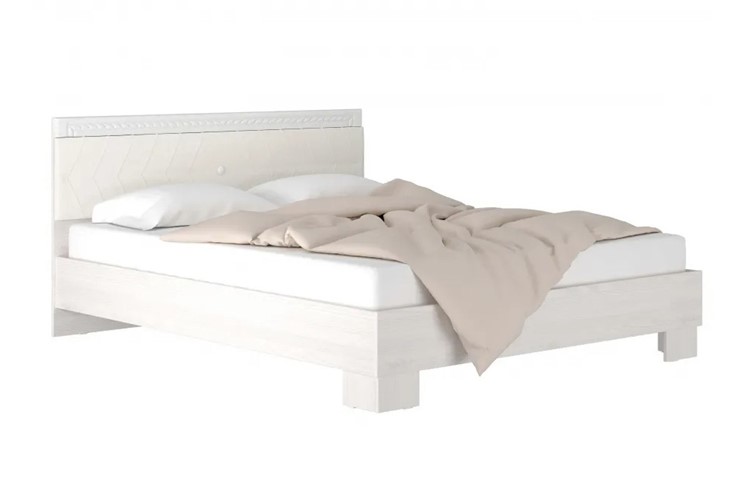 Полуторная кровать Гертруда, М9, Экокожа с пуговицами без основания, белая лиственница/ясень жемчужный в Твери - изображение 4