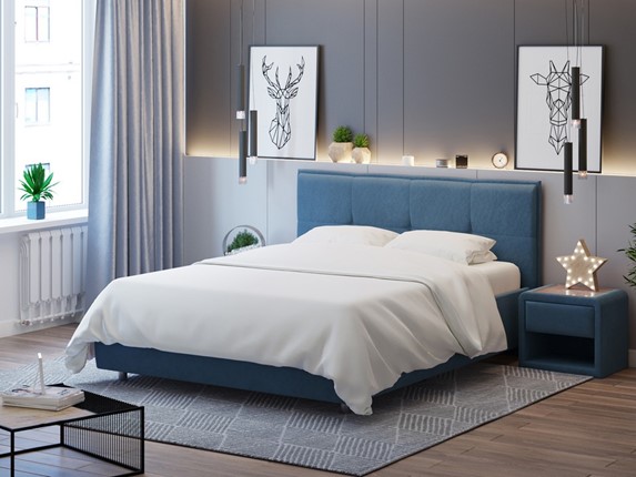 Кровать 1.5-спальная Lino 140х200, Велюр (Monopoly Прованский синий (792)) в Твери - изображение
