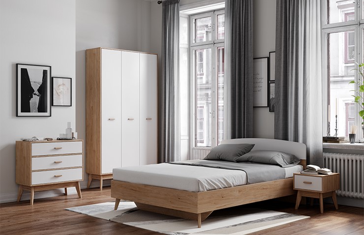Модульная спальня Калгари Дуб натуральный светлый/Белый матовый в Твери - изображение