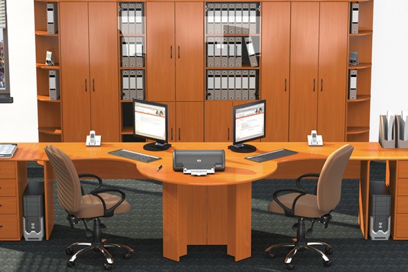 Набор мебели в офис Классик для двух сотрудников с большим шкафом в Твери - изображение