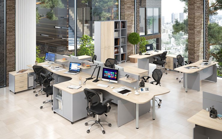 Офисная мебель OFFIX-NEW для 4 сотрудников с двумя шкафами в Твери - изображение