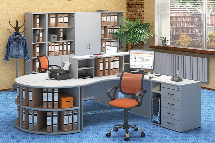 Набор мебели в офис Moно-Люкс для 2 сотрудников с большим шкафом и тумбами в Твери - изображение