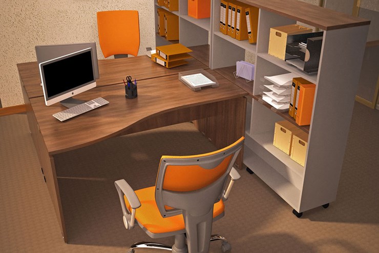Комплект офисной мебели Милан для 2 сотрудников со стеллажом в Твери - изображение