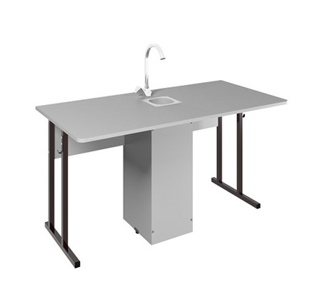 Стол ученический 2-местный для кабинета химии Стандарт 5, Пластик Серый/Коричневый в Твери - изображение