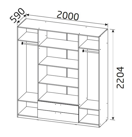 Распашной шкаф 4-х дверный Вега с 2 ящиками в Твери - изображение 1
