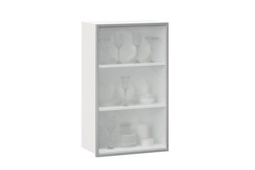 Кухонный высокий шкаф 600, Шервуд, со стеклом правый, ЛД 281.452.000.127, белый/серый в Твери