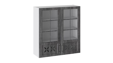 Шкаф на кухню Прованс (Белый глянец/Санторини темный) cо стеклом В_96-90_2ДРДс в Твери