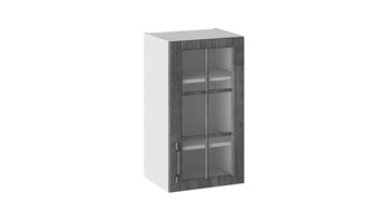 Навесной кухонный шкаф Прованс (Белый глянец/Санторини темный) со стеклом В_72-40_1ДРс в Твери