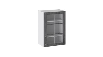 Кухонный навесной шкаф Прованс (Белый глянец/Санторини темный) со стеклом В_72-50_1ДРс в Твери
