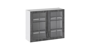 Настенный шкаф Прованс (Белый глянец/Санторини темный) со стеклом В_72-90_2ДРс в Твери