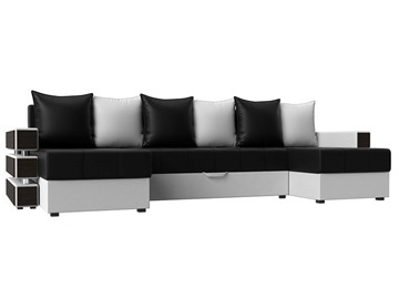 Большой П-образный диван Венеция боннель, Черный\Белый (Экокожа) в Твери