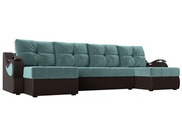 П-образный диван Меркурий П, Бирюзовый\Коричневый (Велюр\Экокожа) в Твери
