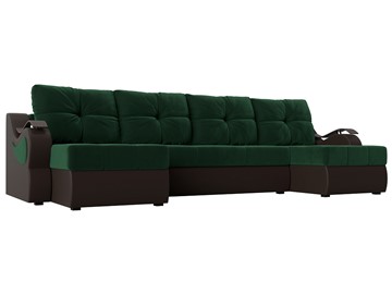 П-образный диван Меркурий П, Зеленый\Коричневый (Велюр\Экокожа) в Твери