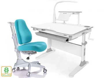 Растущая парта + стул Mealux EVO Evo-30 G (арт. Evo-30 G + Y-528 KBL)/(стол+полка+кресло+чехол+лампа)/белая столешница (дерево), цвет пластика серый в Твери