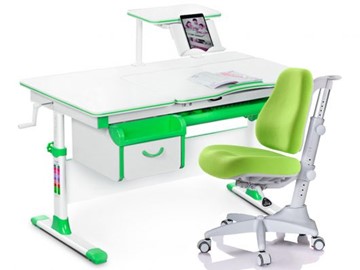 Комплект растущая парта + стул Mealux EVO Evo-40 Z (арт. Evo-40 Z + Y-528 KZ) / (стол+полка+кресло+чехол)/ белая столешница / цвет пластика зеленый в Твери