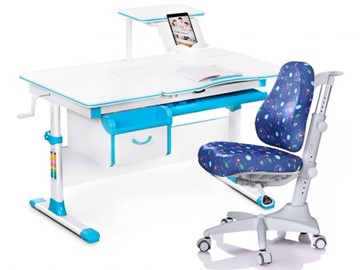Комплект растущая парта + стул Mealux Mealux EVO Evo-40 BL (арт. Evo-40 BL + Y-528 F) / (стол+полка+кресло) / белая столешница / цвет пластика голубой в Твери