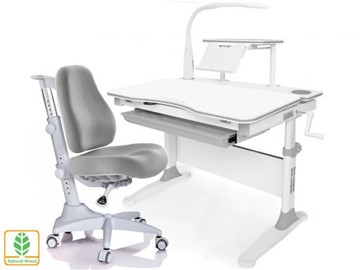 Растущая парта + стул Mealux EVO Evo-30 G (арт. Evo-30 G + Y-528 G) (дерево)/(стол+полка+кресло+чехол+лампа)/ белая столешница (дерево), цвет пластика серый в Твери
