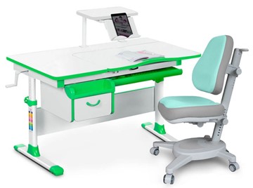 Комплект растущая парта + стул Mealux EVO Evo-40 Z (арт. Evo-40 Z + Y-110 TG) / (стол+полка+кресло) / белый, зеленый, серый в Твери