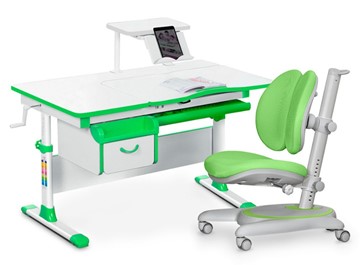 Комплект растущая парта + стул Mealux EVO Evo-40 Z (арт. Evo-40 Z + Y-115 KZ) / (стол+полка+кресло+чехол), белый, зеленый в Твери