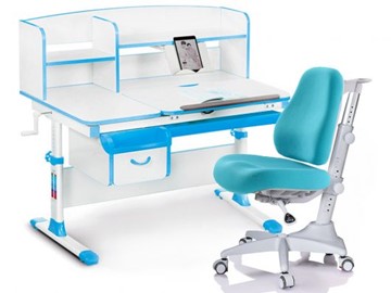Комплект растущая парта + стул Mealux-EVO Evo-50 BL (арт. Evo-50 BL + Y-528 KBL) / (стол+полка+кресло) / белая столешница / цвет пластика голубой в Твери