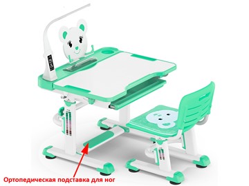 Парта растущая и стул Mealux EVO BD-04 Teddy New XL, с лампой, green, зеленая в Твери