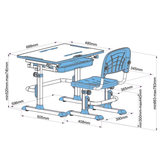 Парта растущая + стул Karo Blue в Твери - изображение 4
